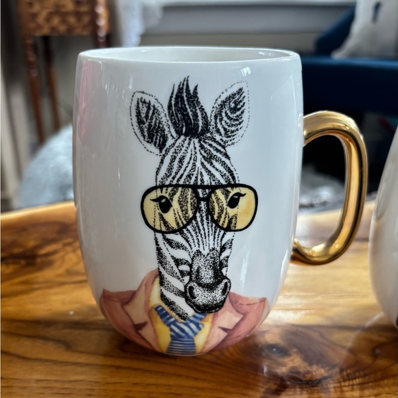 Pier 1: 3 “book club” Gold-Handled zebra & wise owl Print, large Mugs - Picture 2 of 6